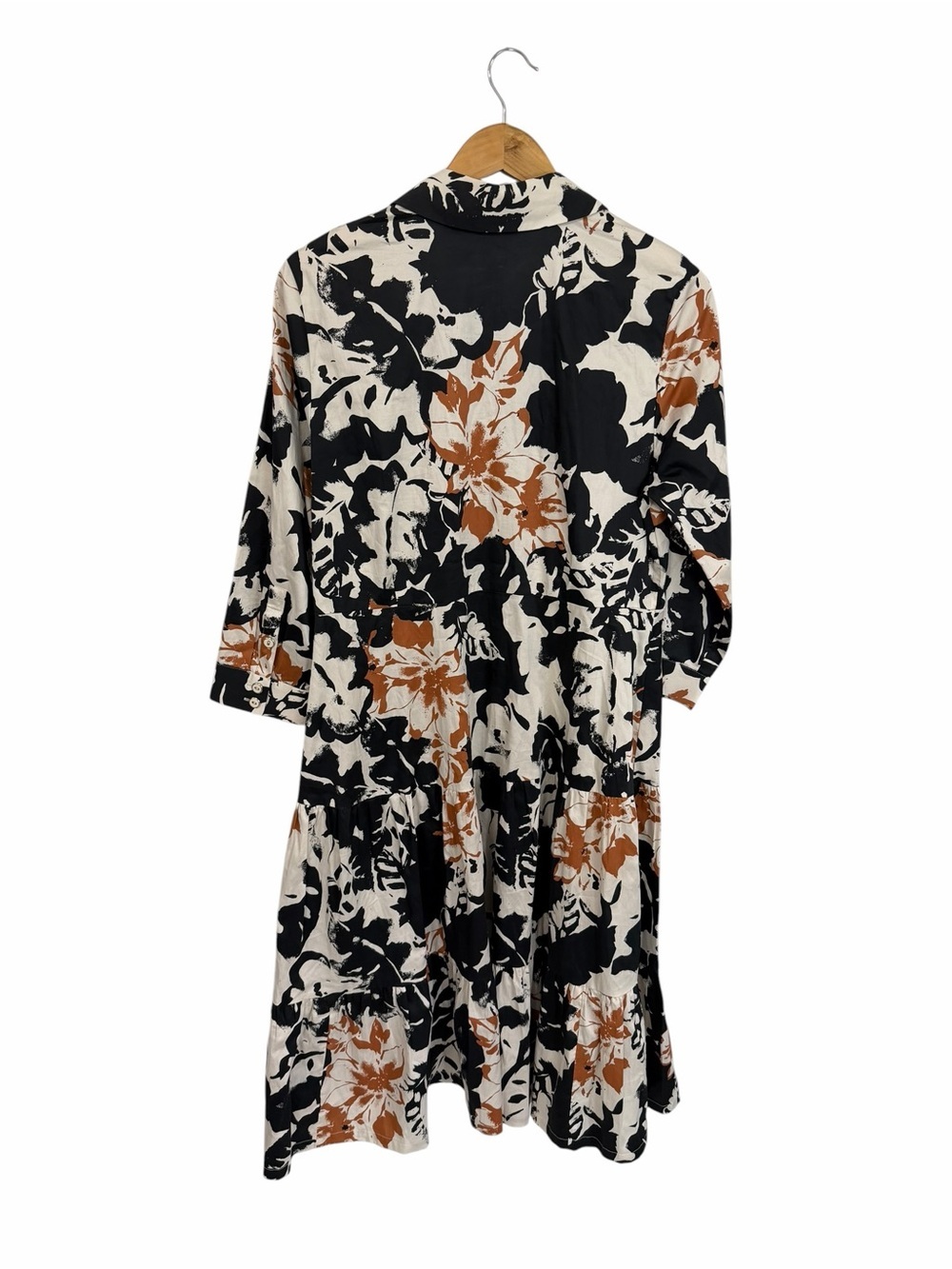 Soft Surroundings Moonglow Black White Tan Cotton Button Front Tea Midi Dress 14 - Picture 6 of 12
